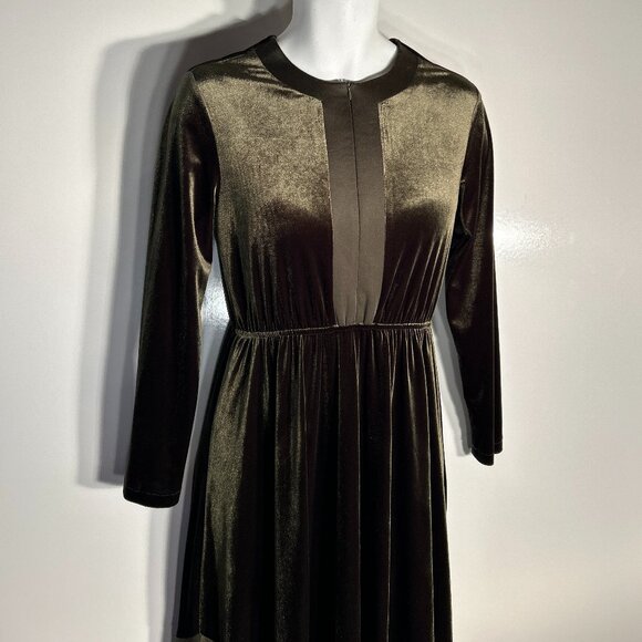 Ceremony NWT Olive Green Velvet Maxi Wedding Formal Minimalist Fairy 40's Glam - Picture 6 of 12